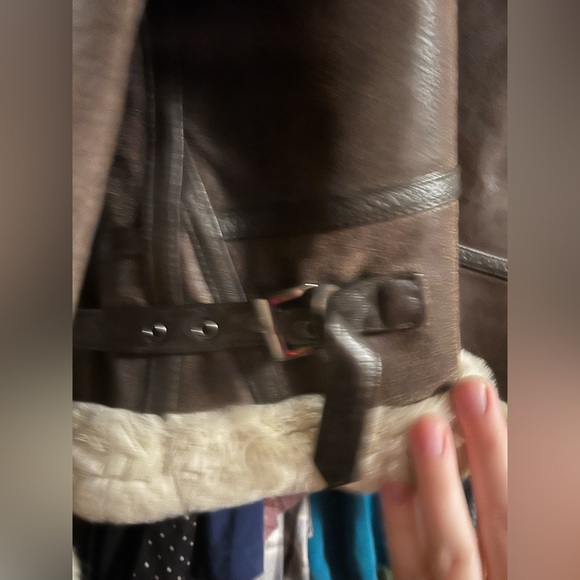 Vintage St. John's Bay Brown Leather Aviator Pilot Jacket with Sherpa Trim Smal - Picture 10 of 13